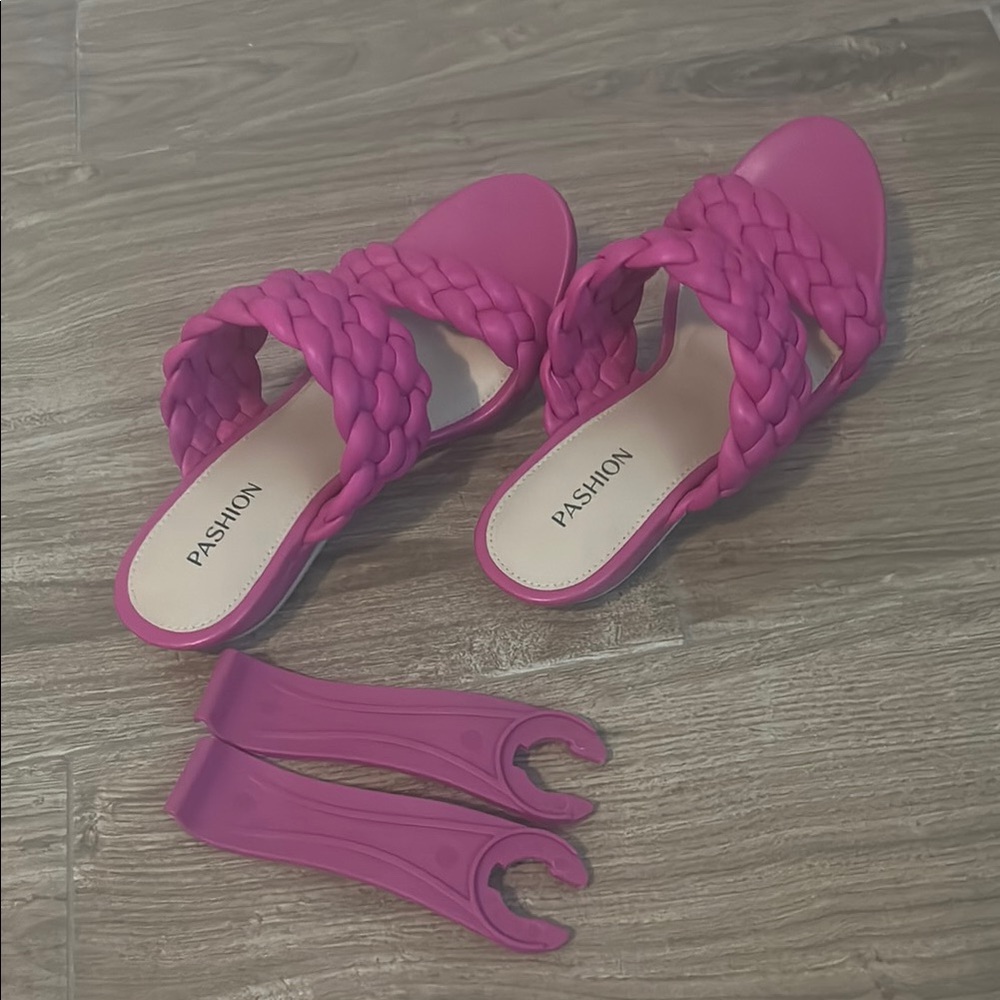 Pashion Footwear Braided Slide Sandals in Hot Pink